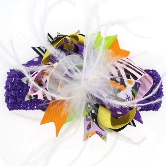 2 Pack Baby Halloween Headband, Elastic Feather Bowknot Hair Band Fits for Baby - Picture 3 of 7